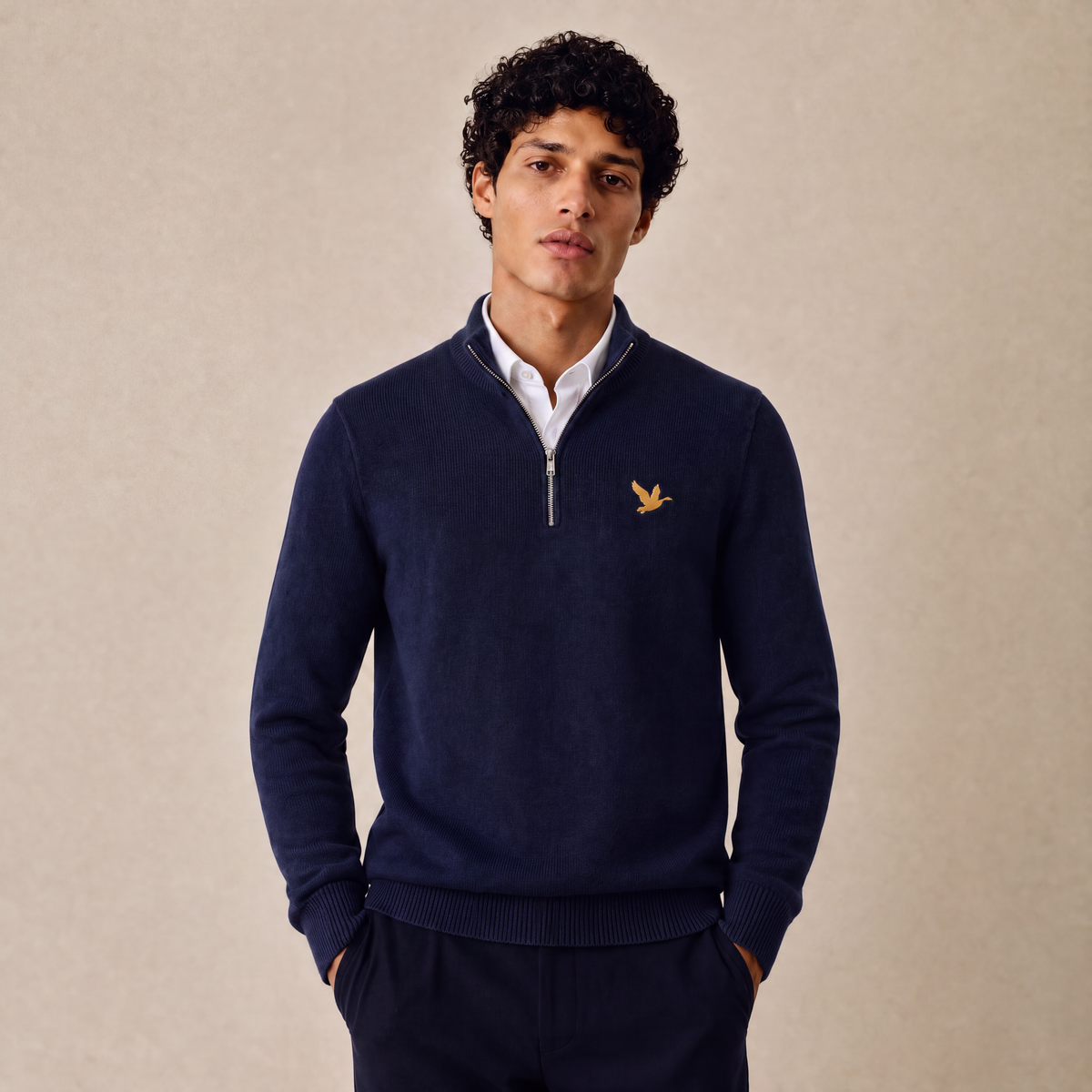Soft-Touch Cotton Quarter-Zip Sweater
