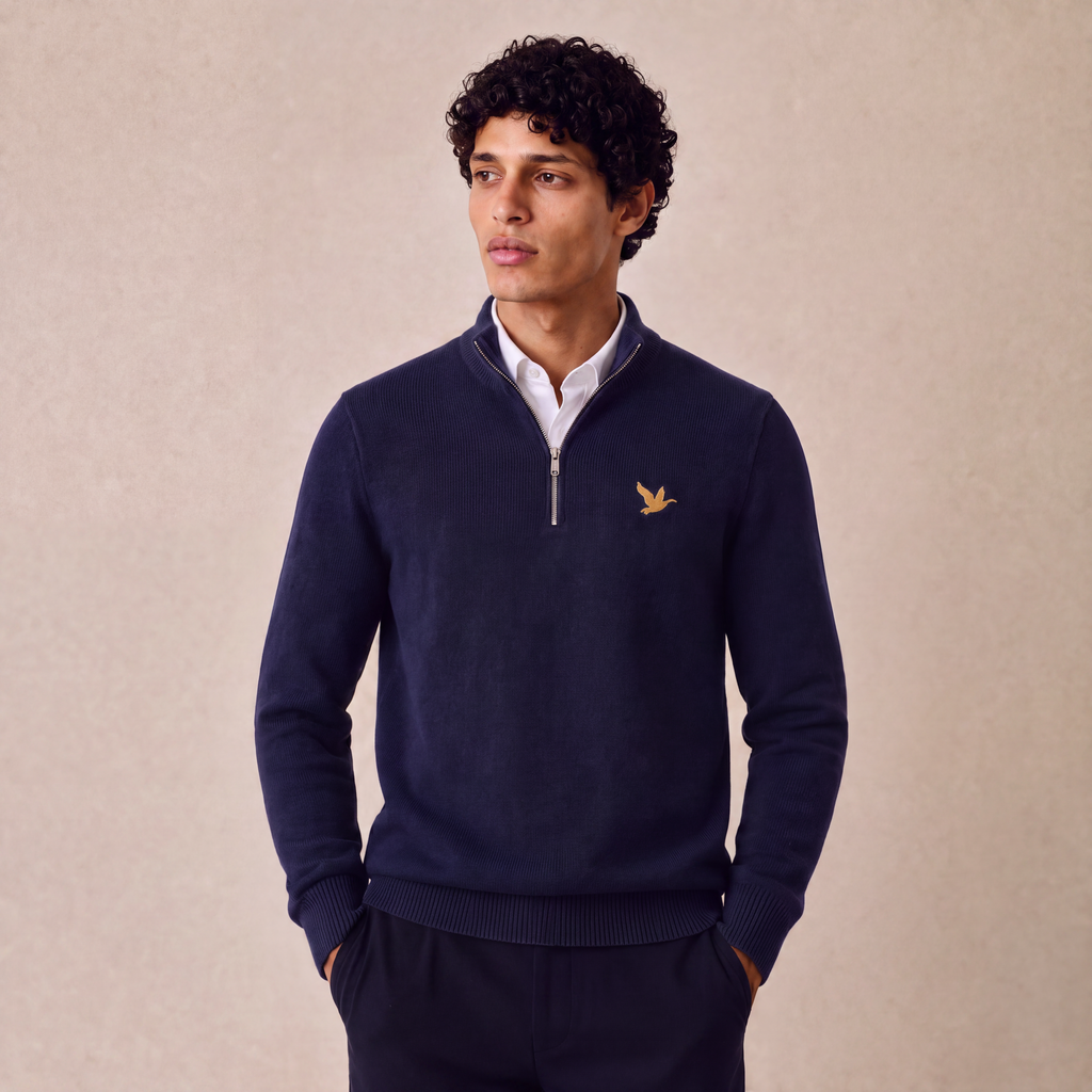 Soft-Touch Cotton Quarter-Zip Sweater